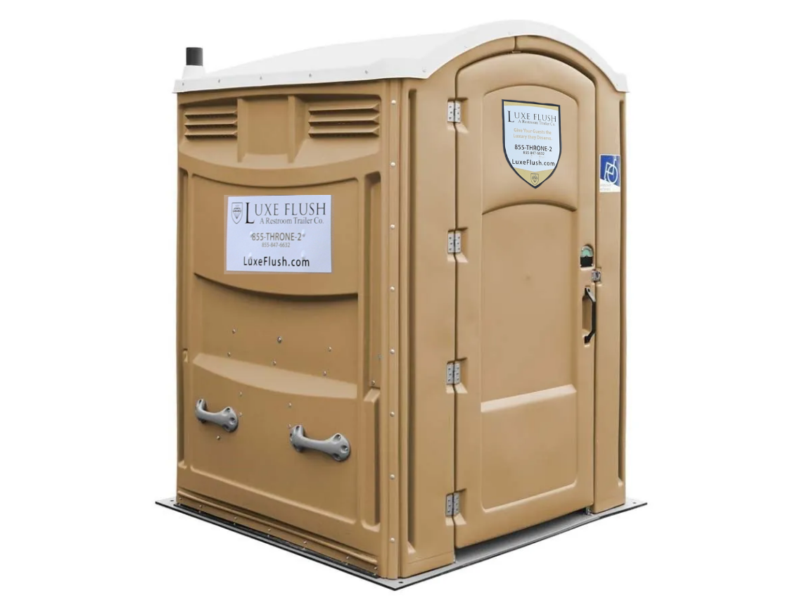 Luxe Flush ADA-accessible portable restroom with grab bars